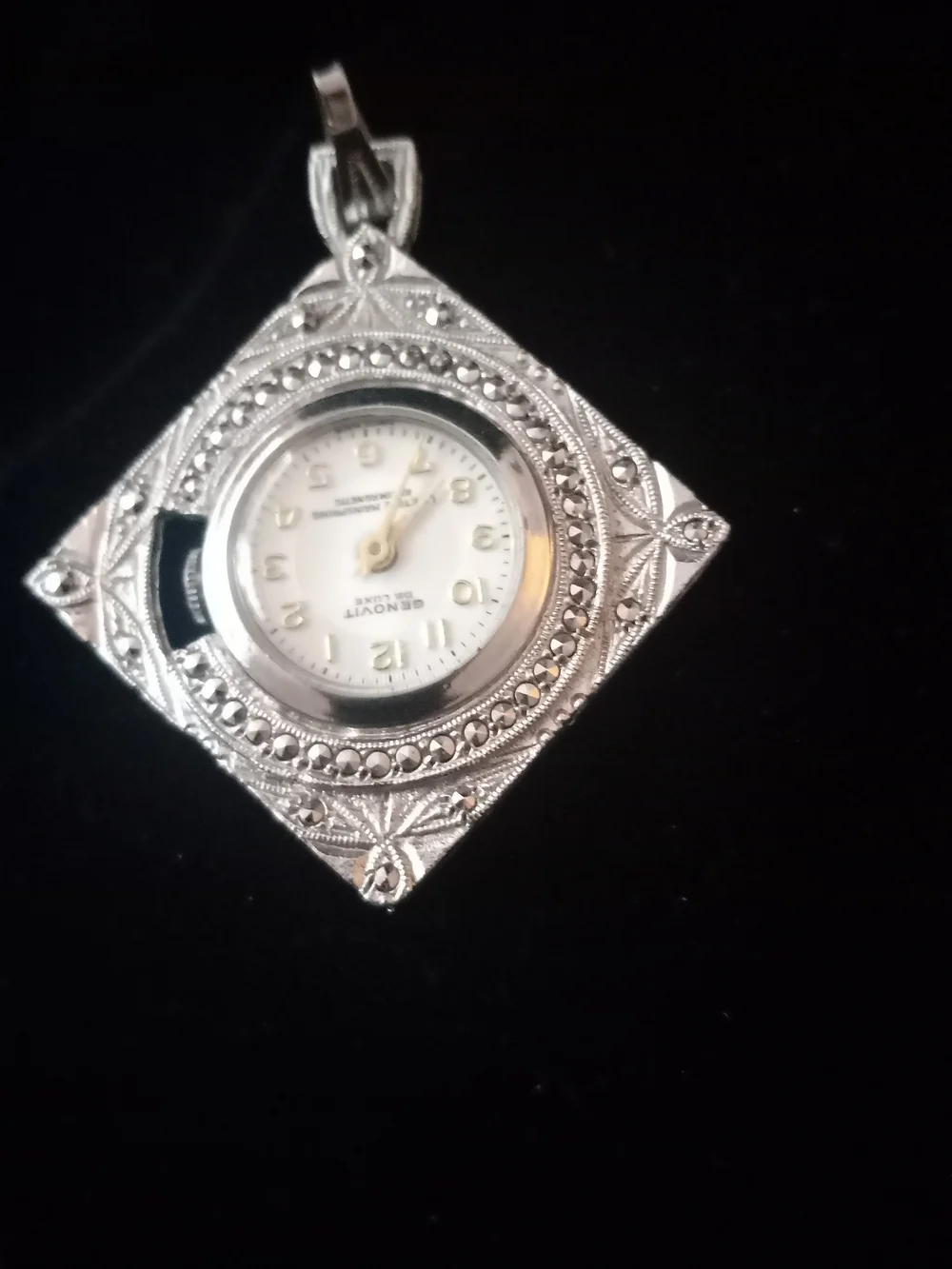 Silver-tone Floral Pendant Watch Necklace - White Dial